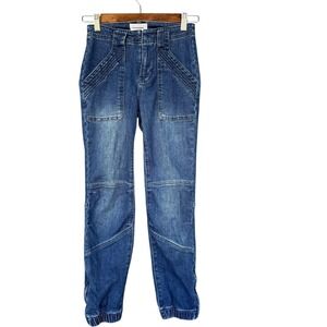 FRAME Jeans Womens 24 Blue High Rise Tapered Ankle Zip Elastic Cuff Jogger Denim